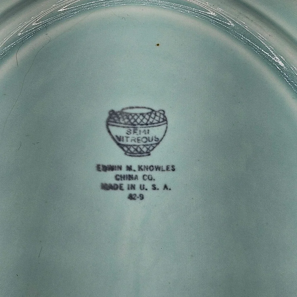 Edwin M Knowles Deanna Turquoise Blue‎ Oval Serving Platter 13.5